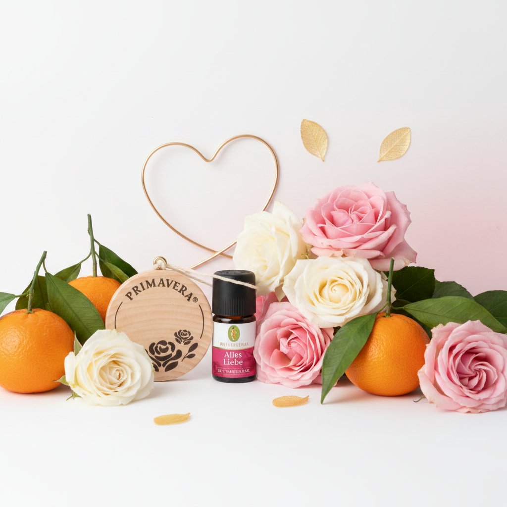 Geschenkset Alles Liebe – Duftöl & Holzanhänger mit Rosen- und Mandarinenduft