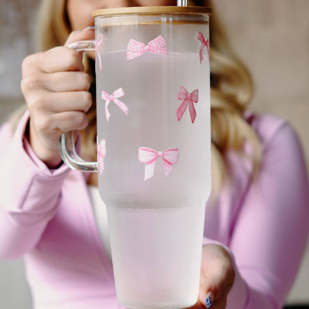 "Blush Bow" Big Cup - mit Bambusdeckel & Glasstrohhalm