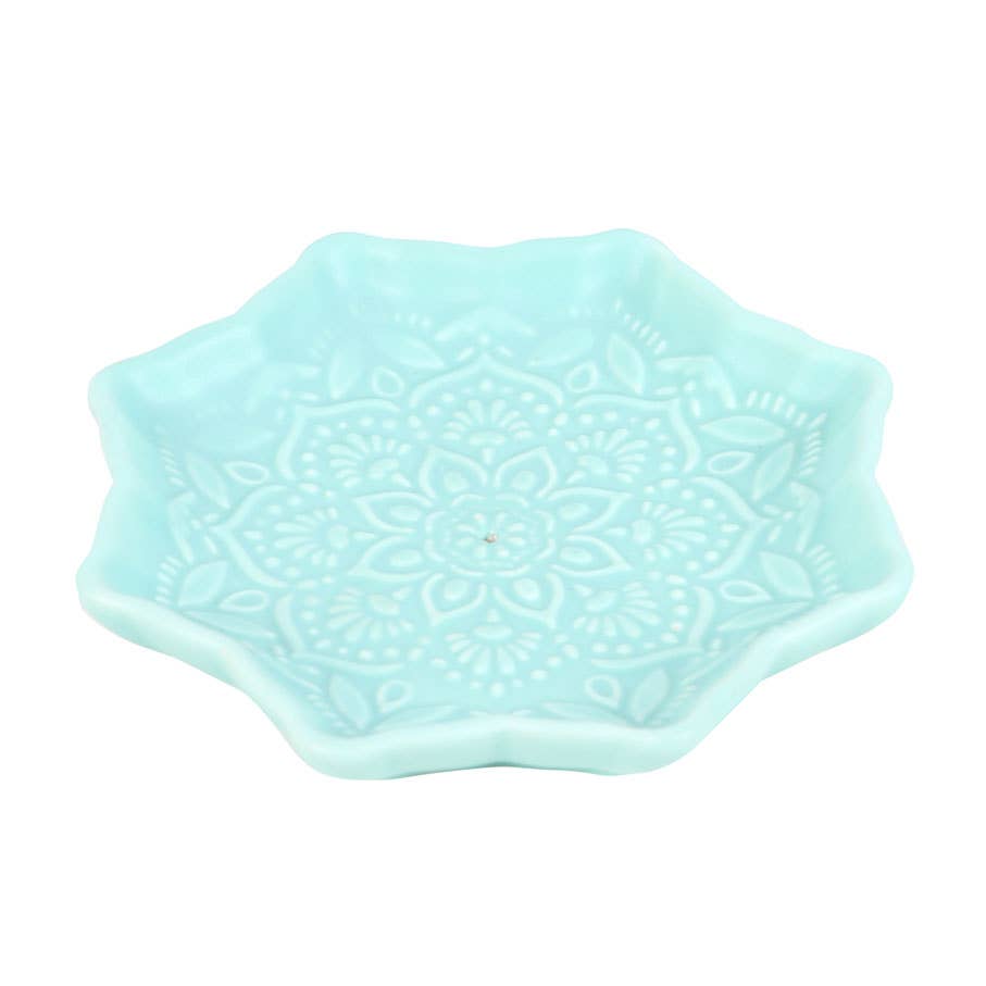 Mandala Räucherstäbchenhalter aus Keramik – Blaues Dufttablett