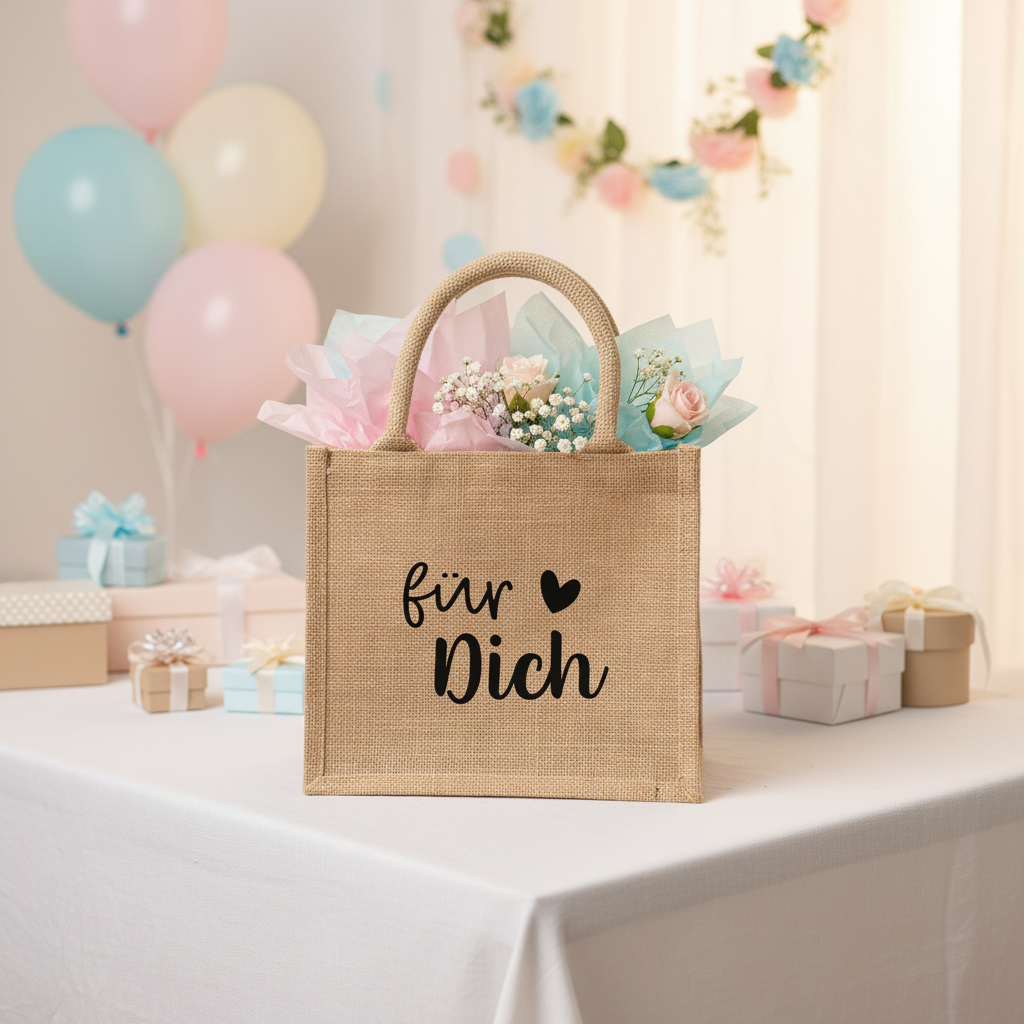 Geschenktasche aus Jute „Für Dich“ – Nachhaltige Geschenkverpackung