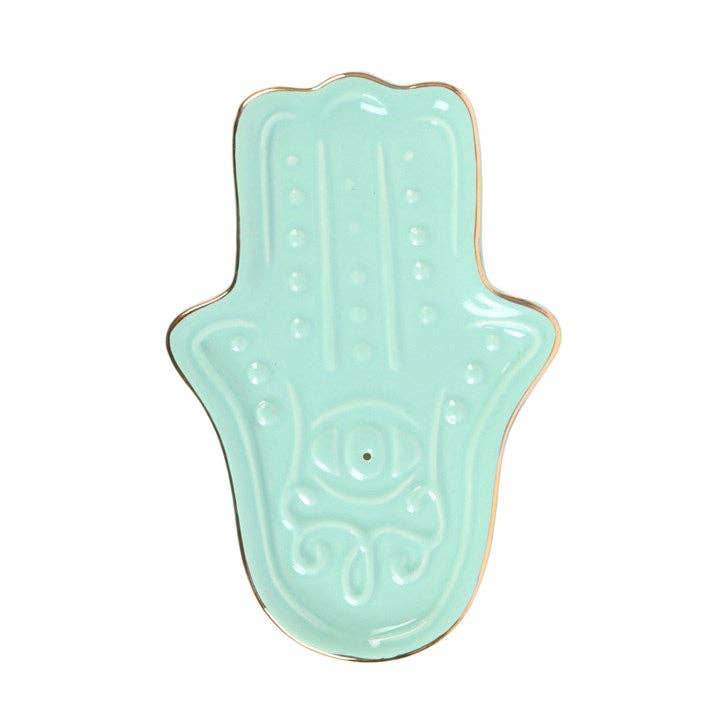 Blauer Hamsa Hand Räucherstäbchenhalter aus Keramik