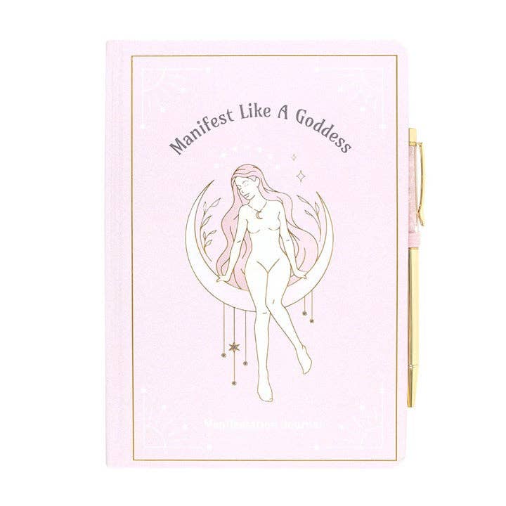 Manifestationsjournal Goddess A5 – Journal mit Rosenquarz Kristallstift & 200 Seiten