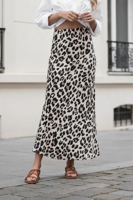 Langer Satinrock mit Leopardenmuster - 6483-3