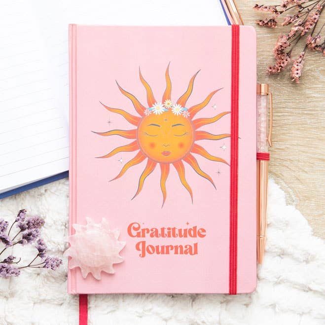 Dankbarkeitsjournal „The Sun“ mit Rosenquarz-Stift