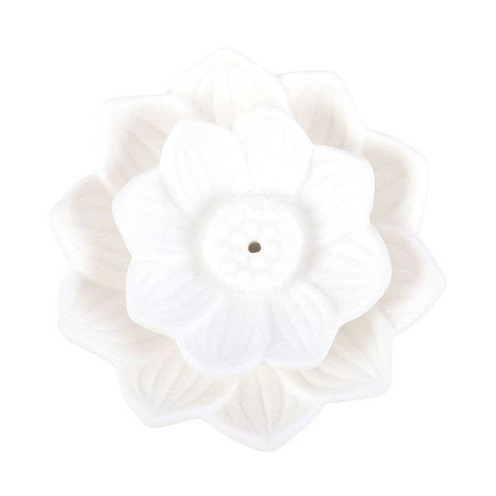 Lotus Räucherstäbchenhalter aus Keramik – Weiße Lotusblüte