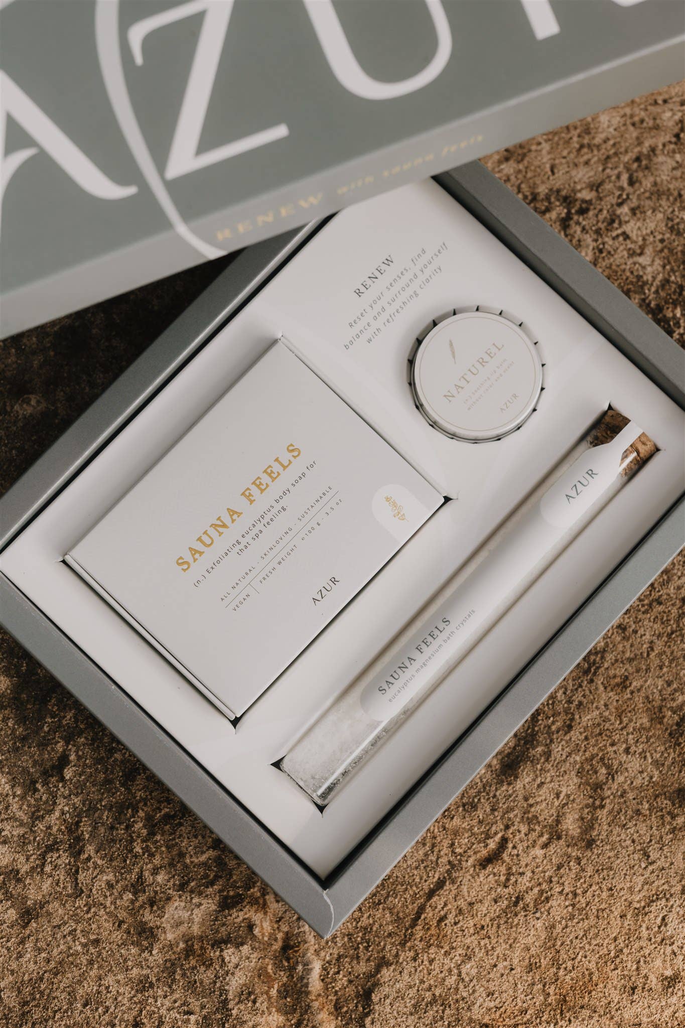 RENEW Geschenkbox – Wellness Geschenkset mit Salzseife, Lippenpflege & Badezusatz