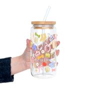 "Soft Reset Classic Cup" – Selflove Glasbecher mit Bambusdeckel & Glasstrohhalm