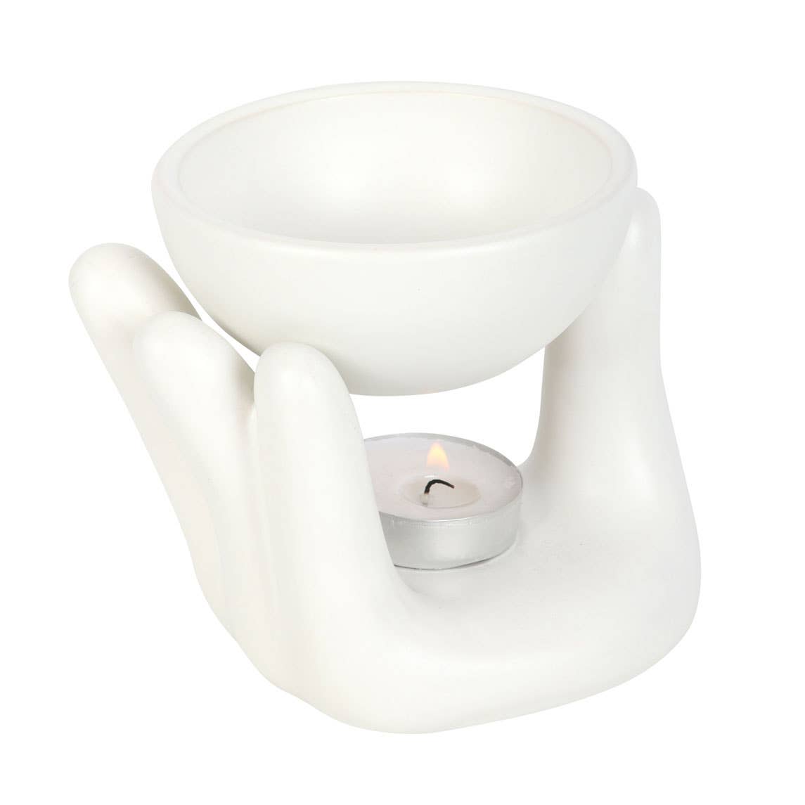 Keramik Duftlampe in Handform – Ölbrenner & Wachswärmer in Weiß