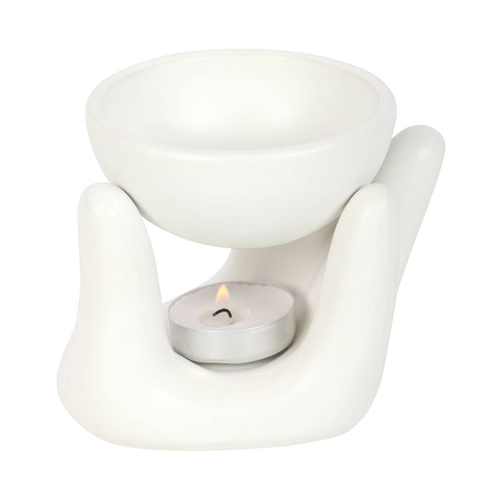 Keramik Duftlampe in Handform – Ölbrenner & Wachswärmer in Weiß