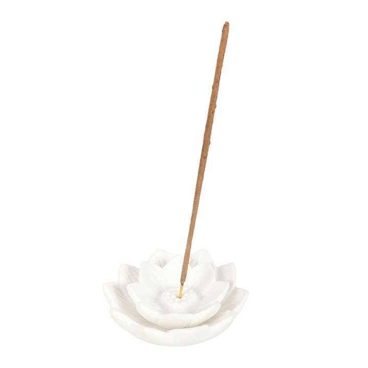Lotus Räucherstäbchenhalter aus Keramik – Weiße Lotusblüte
