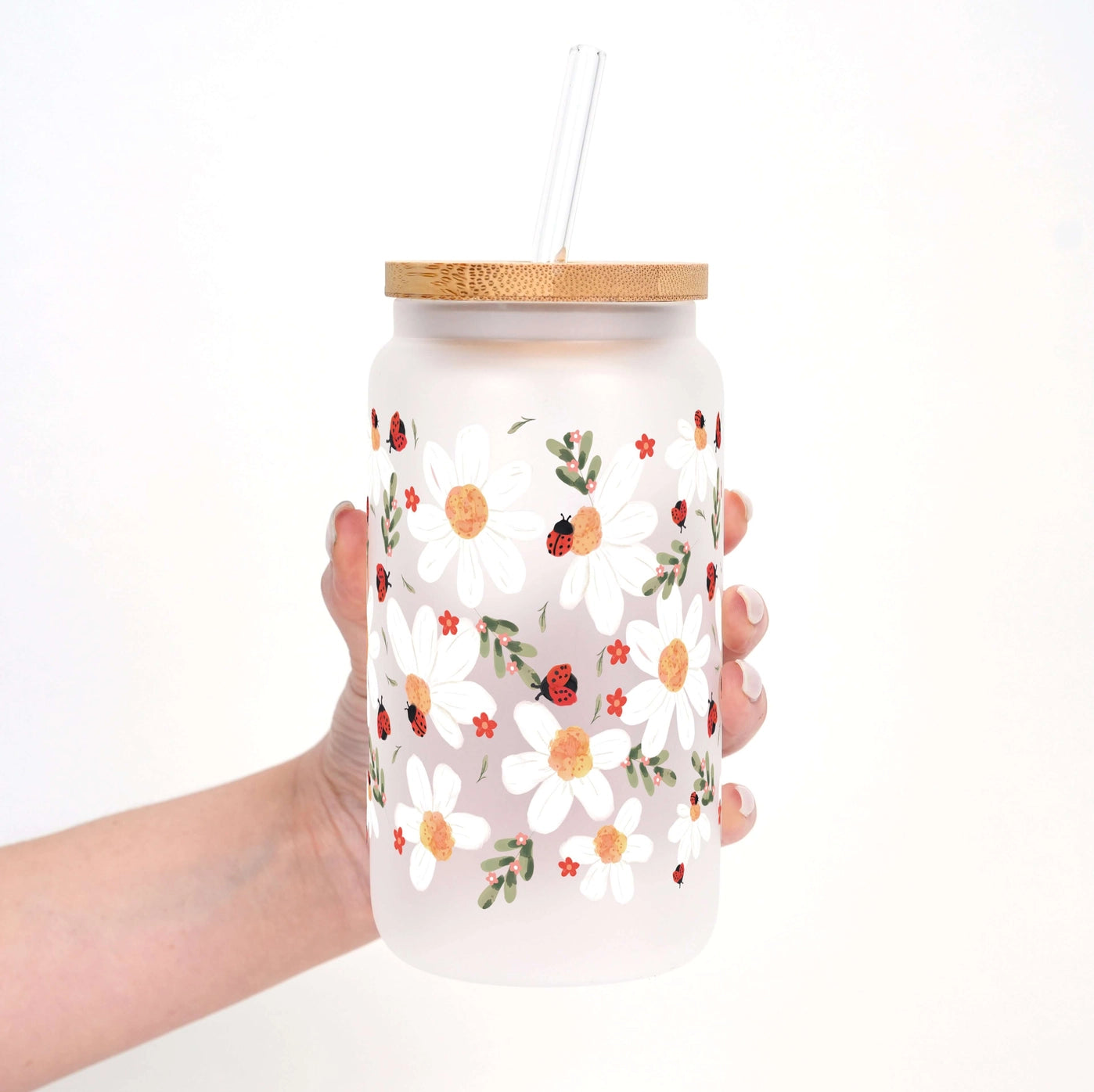 "Lucky Bloom Classic Cup"- Glasbecher mit Bambusdeckel & Strohhalm