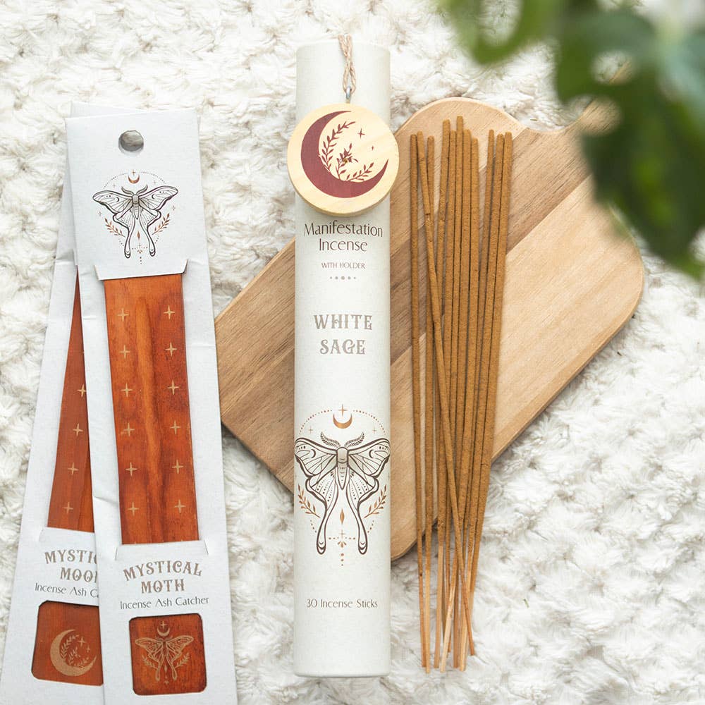 Räucherstäbchen Set Manifestation – White Sage mit Mondhalter & Geschenkbox
