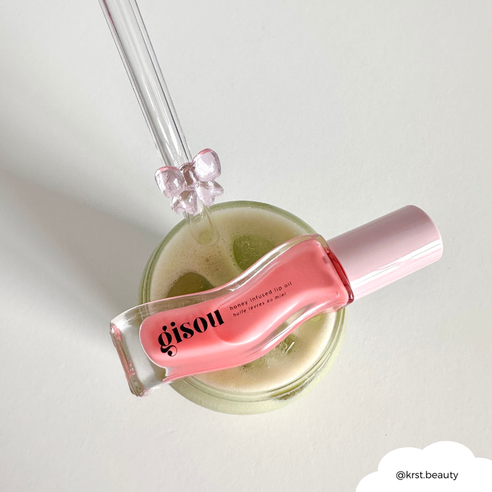 Glasstrohhalm-Set - Rosa Schleife