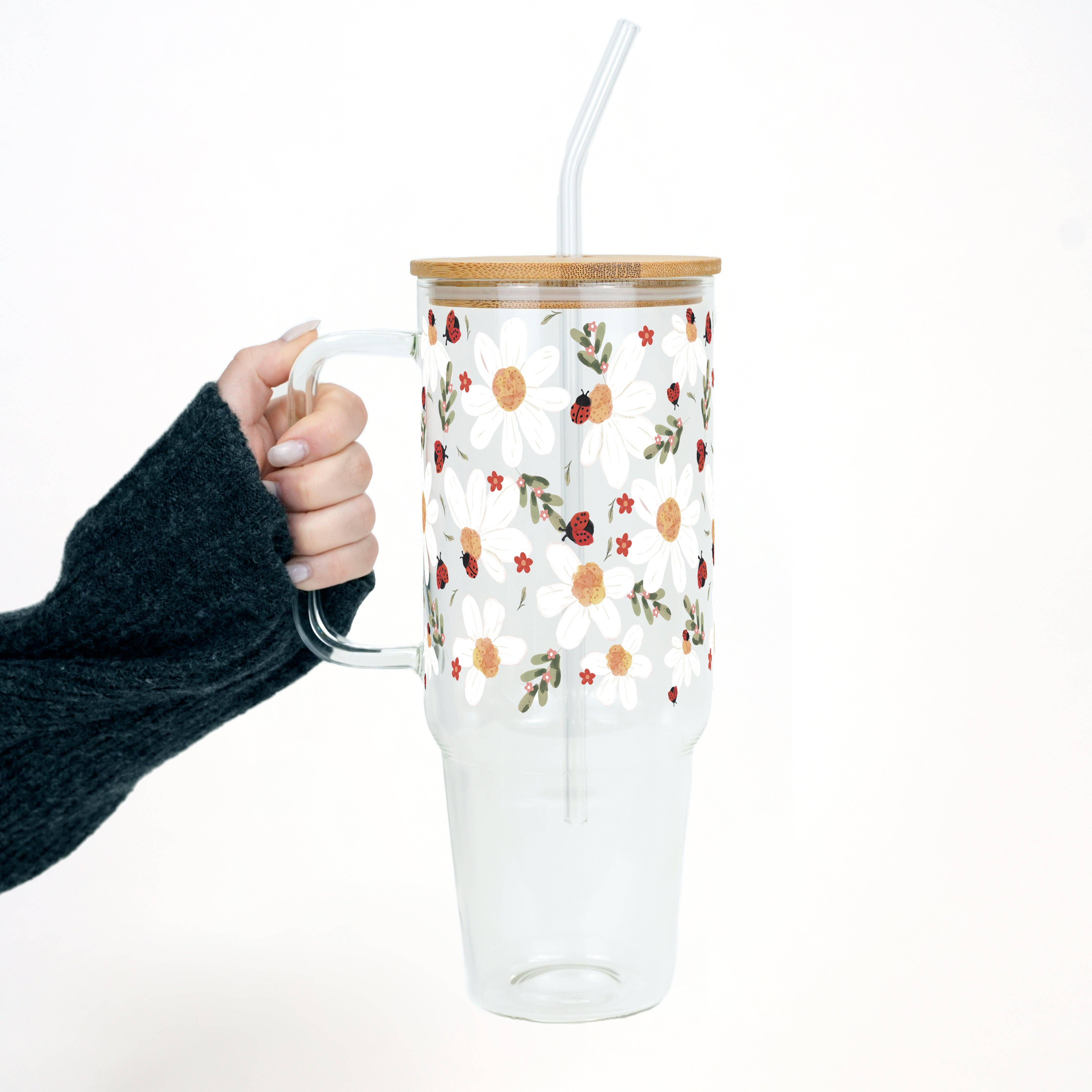 "Lucky Bloom" - Big Cup mit Griff, Bambusdeckel und Glasstrohhalm