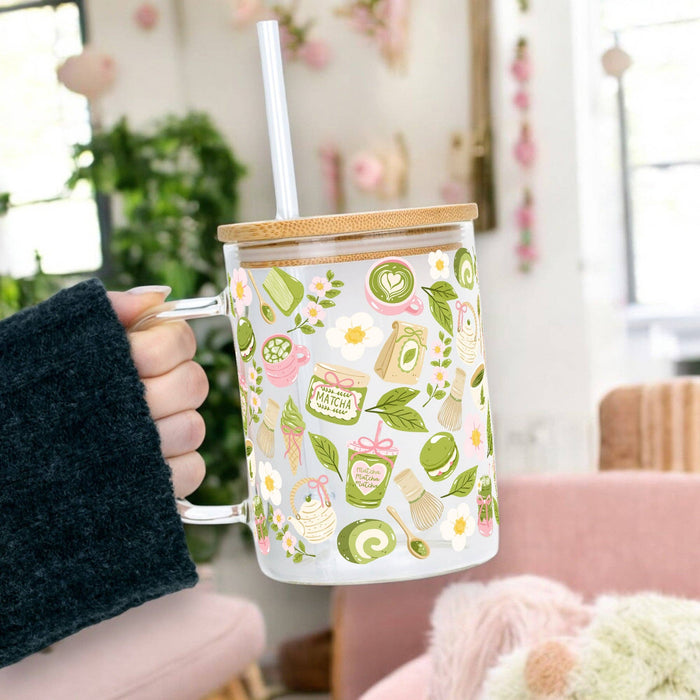 "Calm Matcha Ritual" Tasse - mit Bambusdeckel und Strohhalm