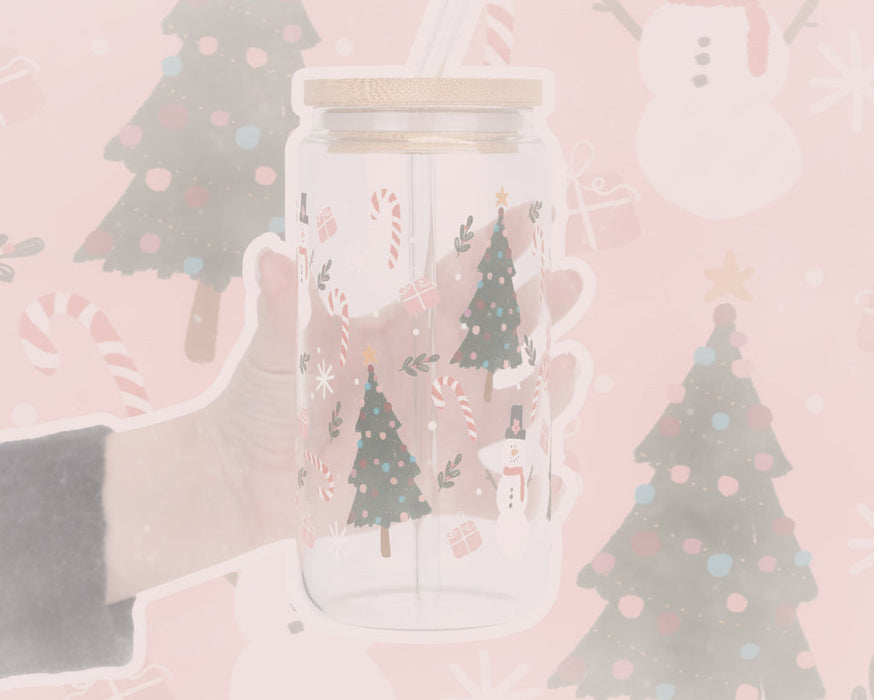 Fröhliche kleine Weihnachtstasse mit Deckel & Strohhalm, 475ml