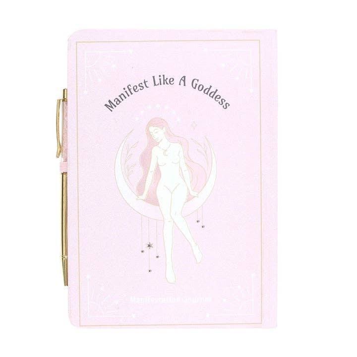 Manifestationsjournal Goddess A5 – Journal mit Rosenquarz Kristallstift & 200 Seiten