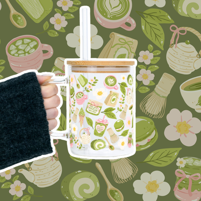 "Calm Matcha Ritual" Tasse - mit Bambusdeckel und Strohhalm