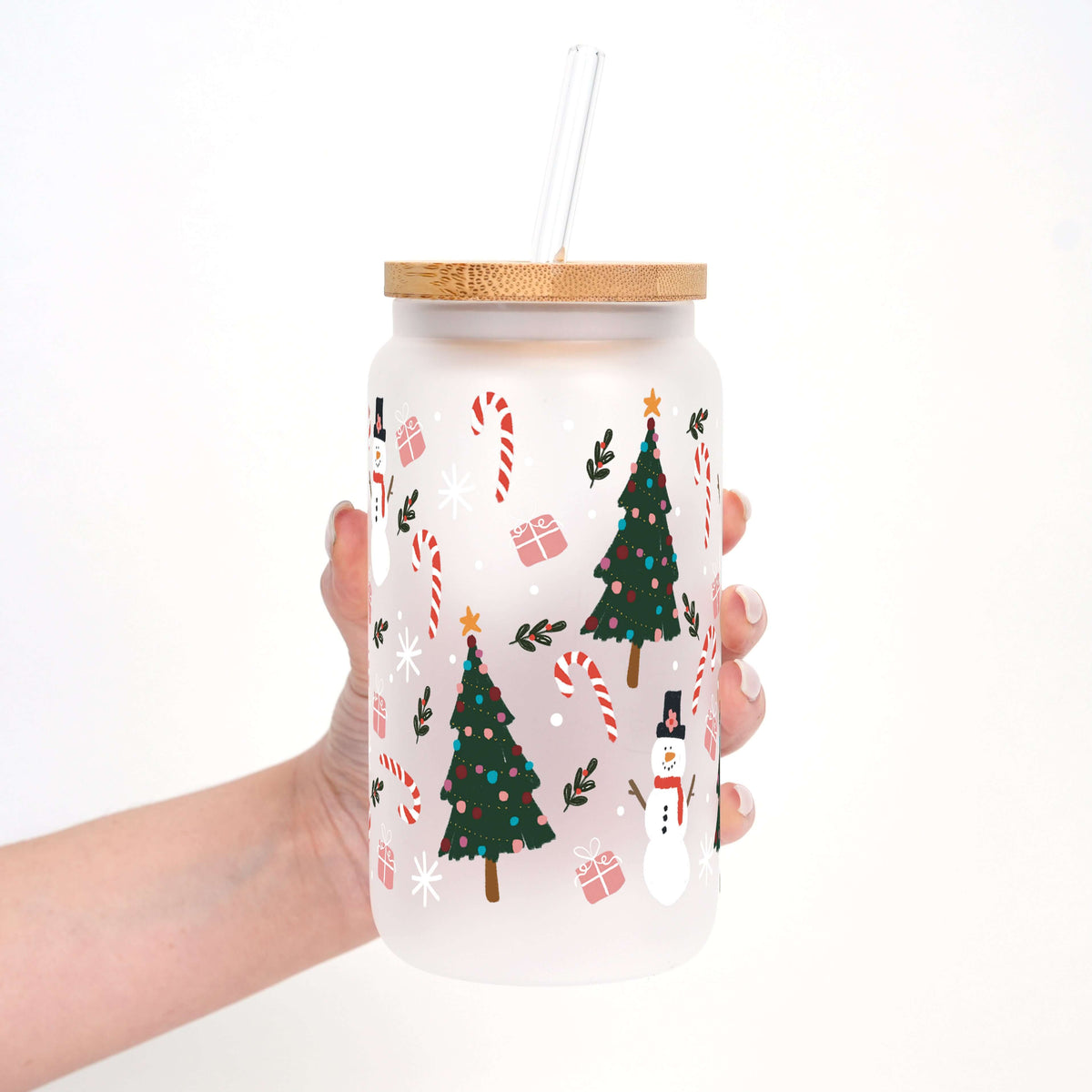 Fröhliche kleine Weihnachtstasse mit Deckel & Strohhalm, 475ml