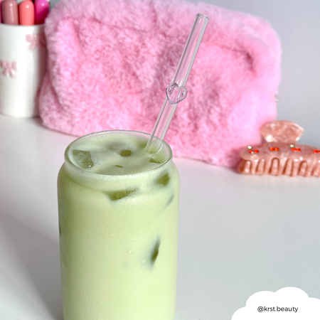 Glasstrohhalm-Set - Rosa Herz