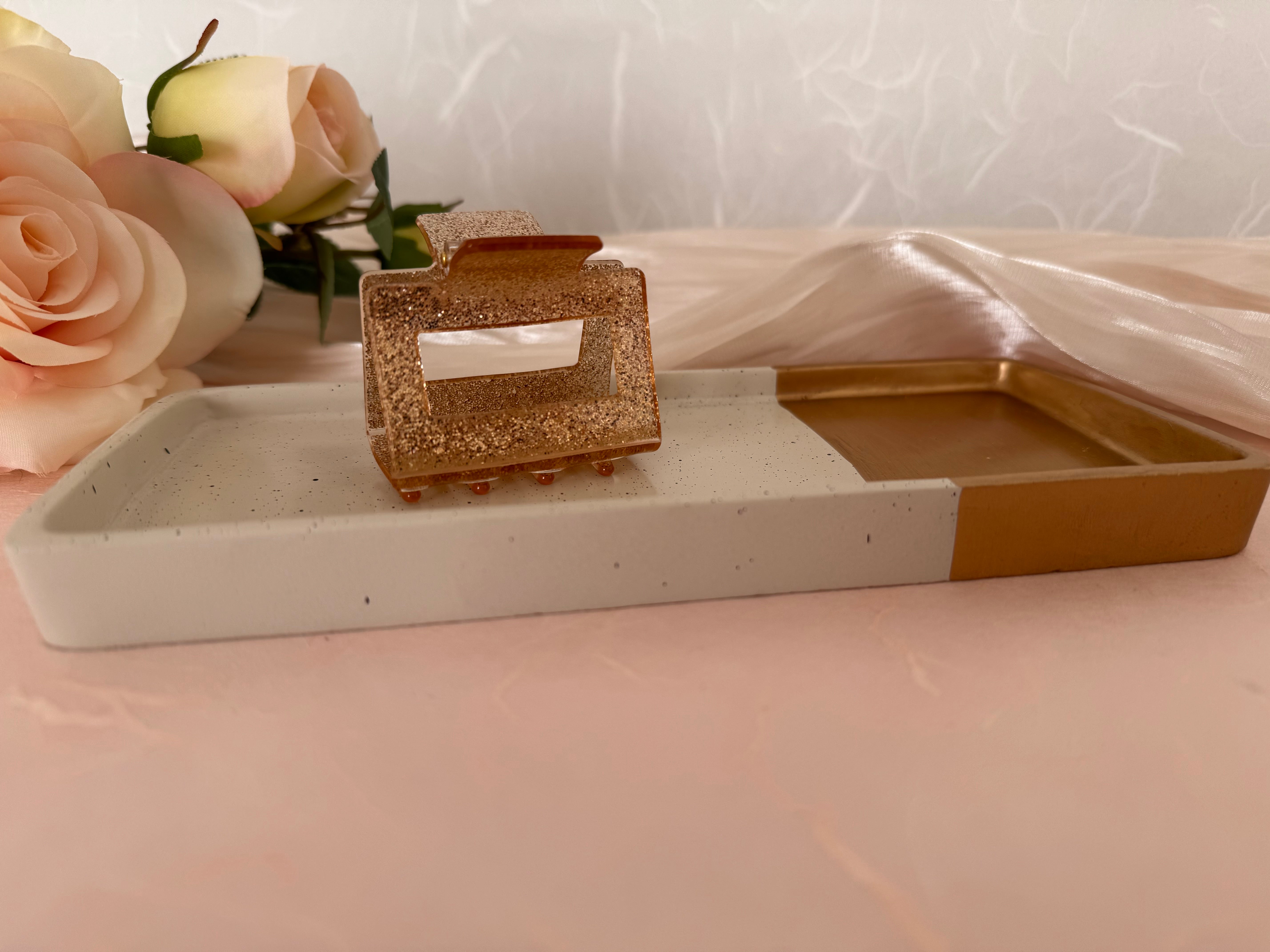 Haarspange Quadrat "Gold Glitter"