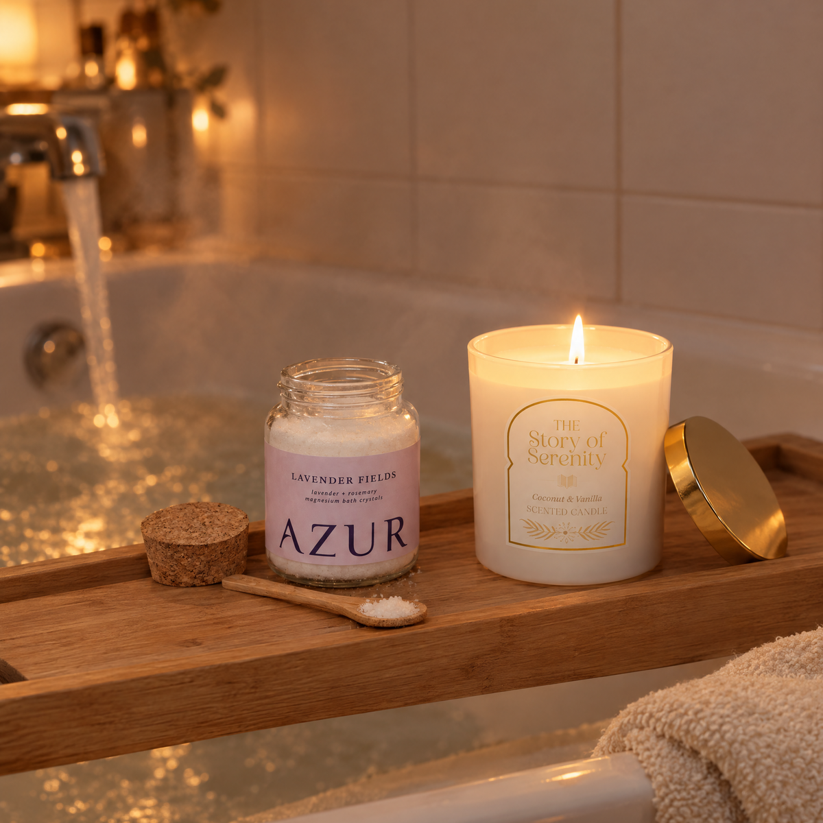 Sonntagabend – Bade-Set mit Badesalz und Duftkerze