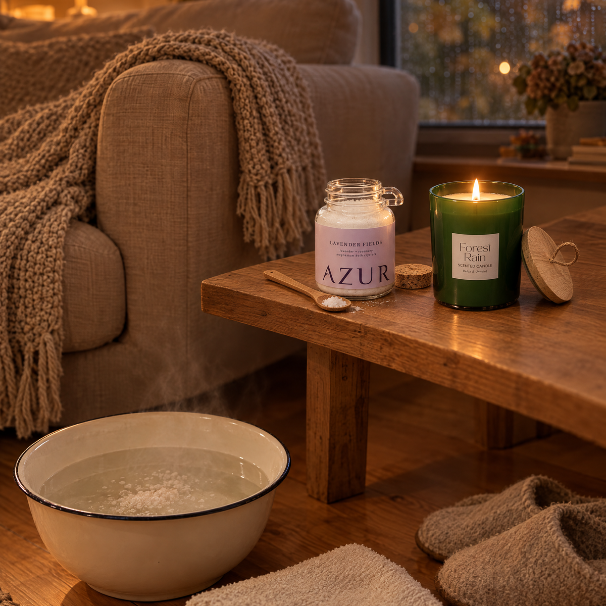 Sonntagabend – Bade-Set mit Badesalz und Duftkerze