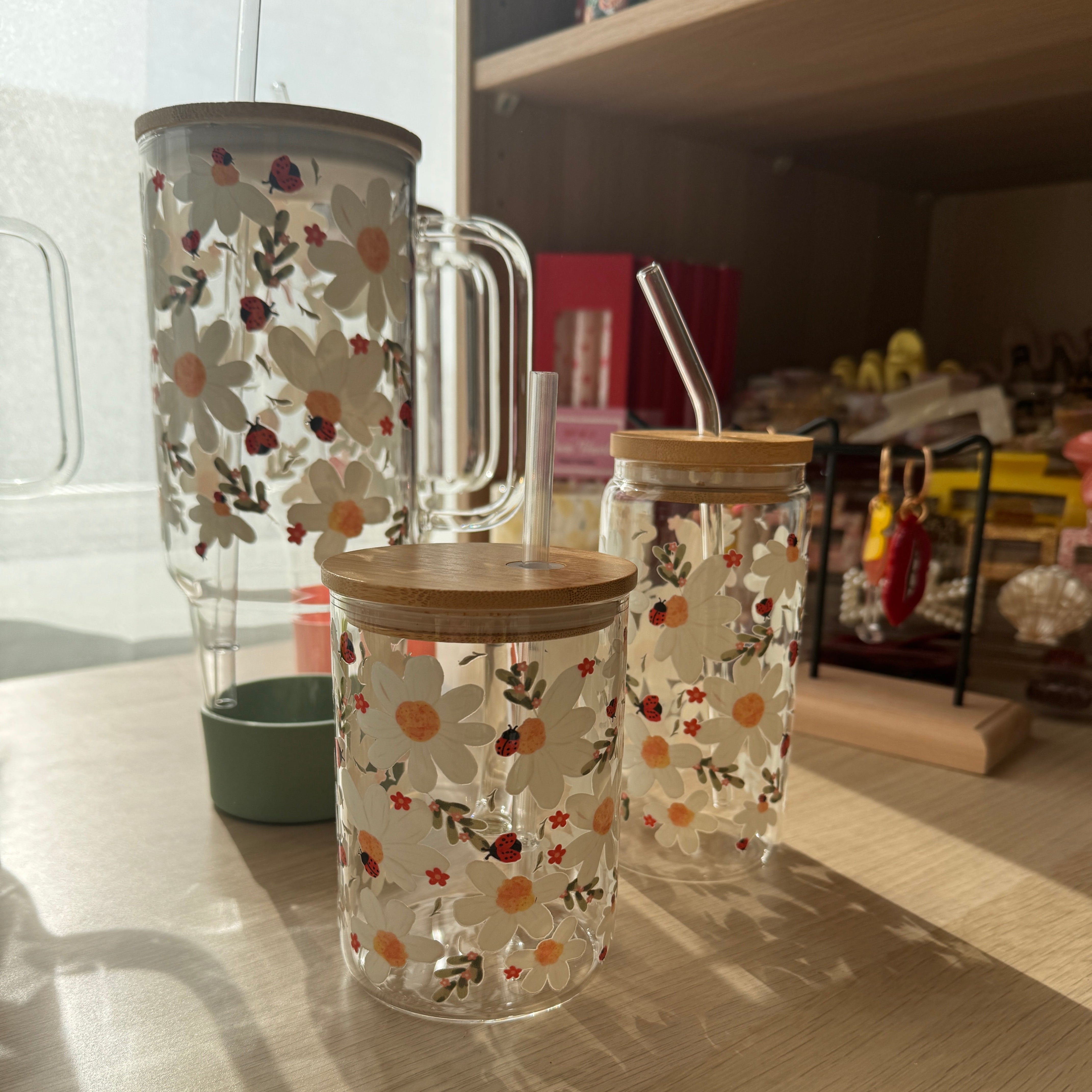 "Lucky Bloom" - Big Cup mit Griff, Bambusdeckel und Glasstrohhalm