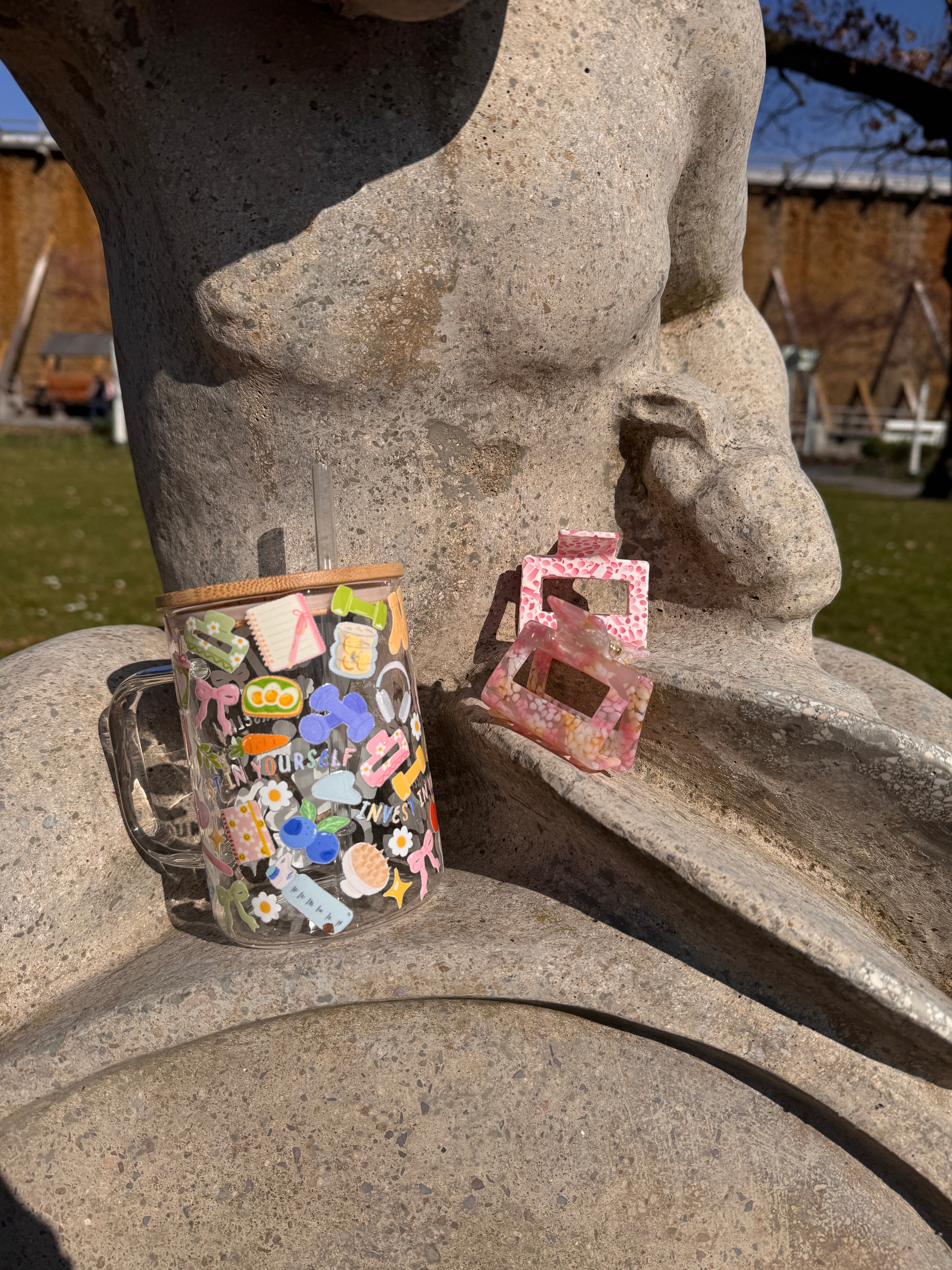 "Soft Reset" Glastasse - mit Bambusdeckel & Strohhalm