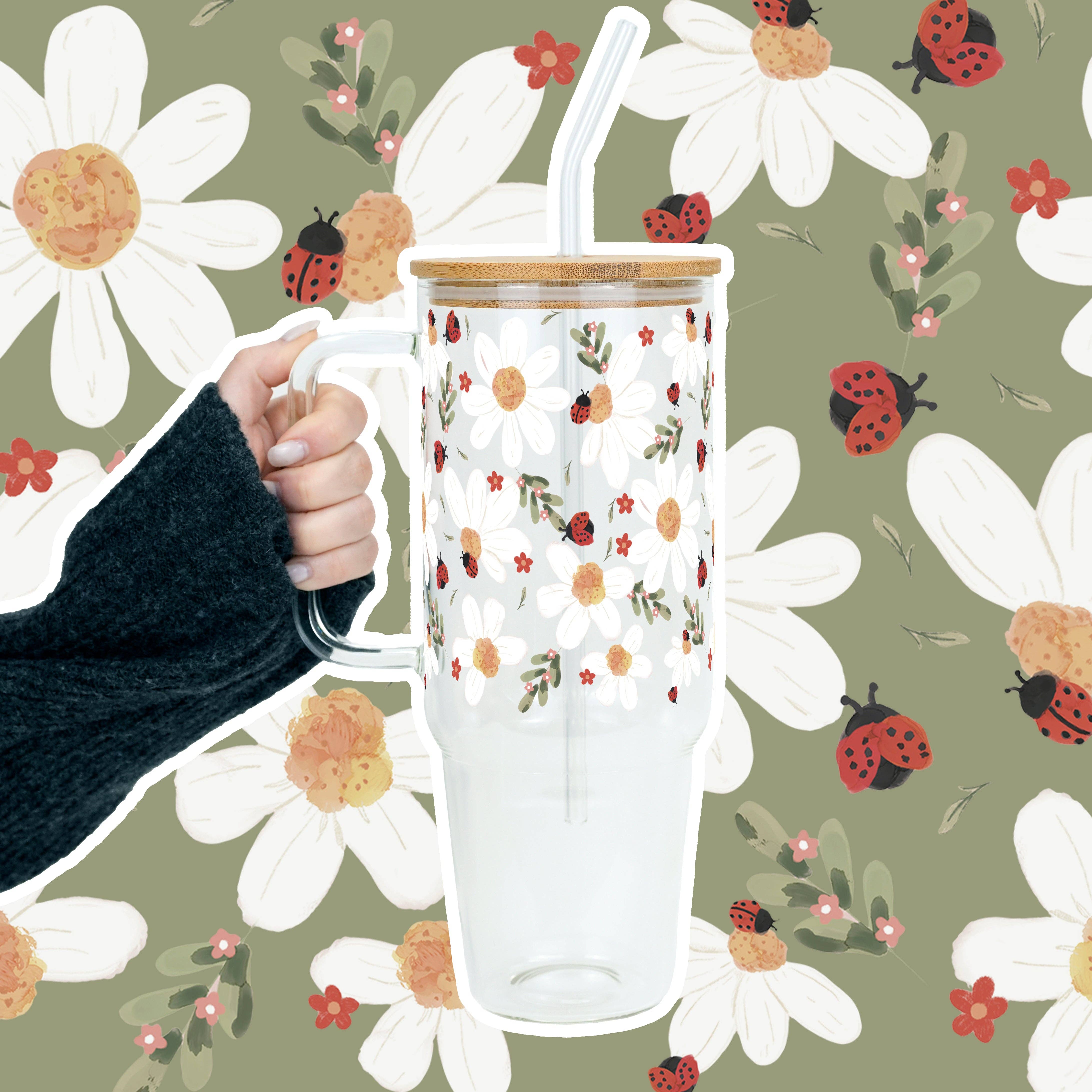 "Lucky Bloom" - Big Cup mit Griff, Bambusdeckel und Glasstrohhalm