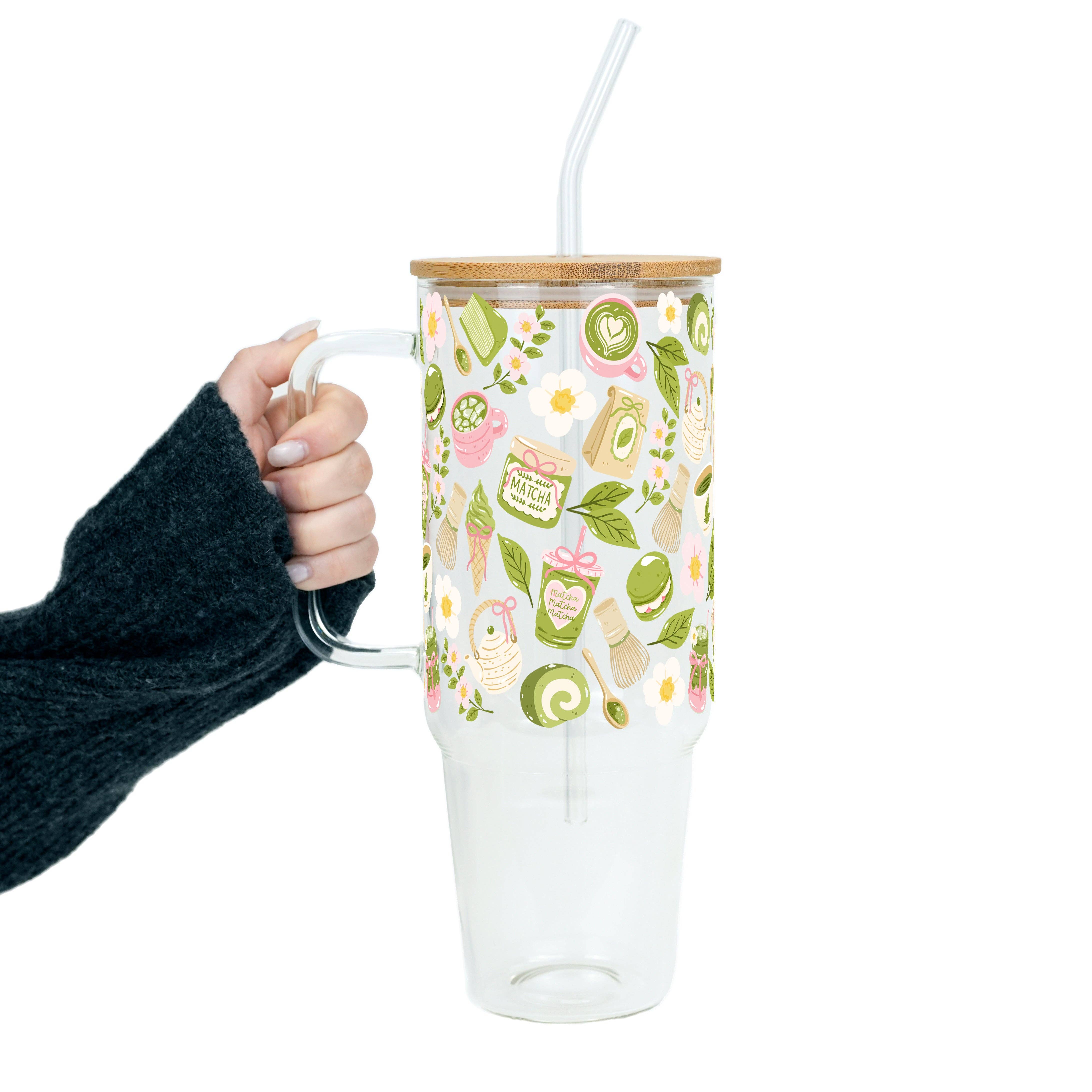 "Calm Matcha Momente" Big Cup mit Bambusdeckel & Strohhalm