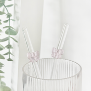 Glasstrohhalm-Set - Rosa Schleife
