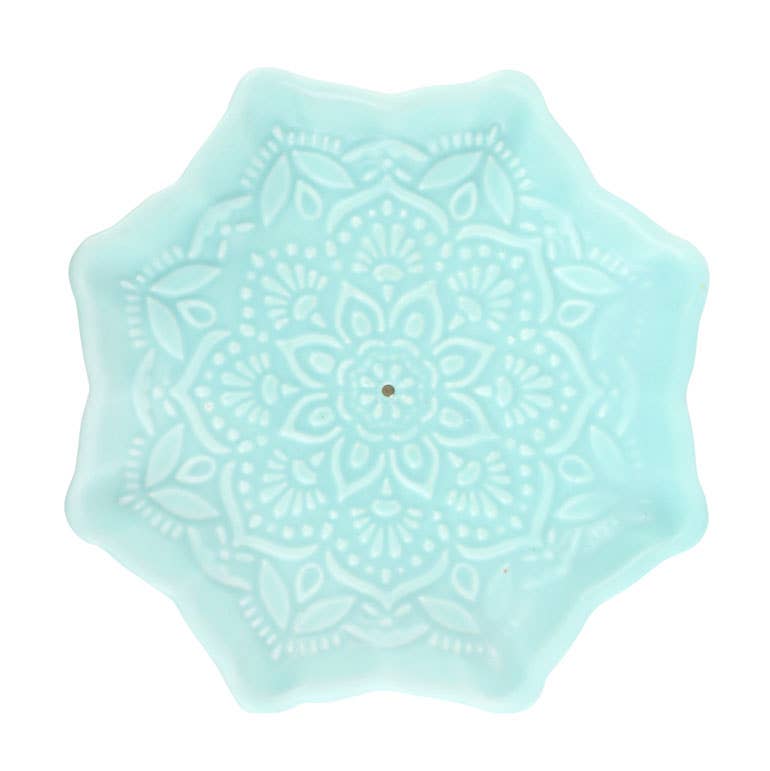 Mandala Räucherstäbchenhalter aus Keramik – Blaues Dufttablett