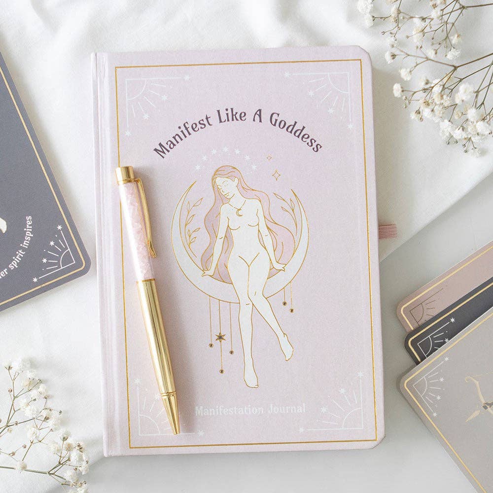 Manifestationsjournal Goddess A5 – Journal mit Rosenquarz Kristallstift & 200 Seiten