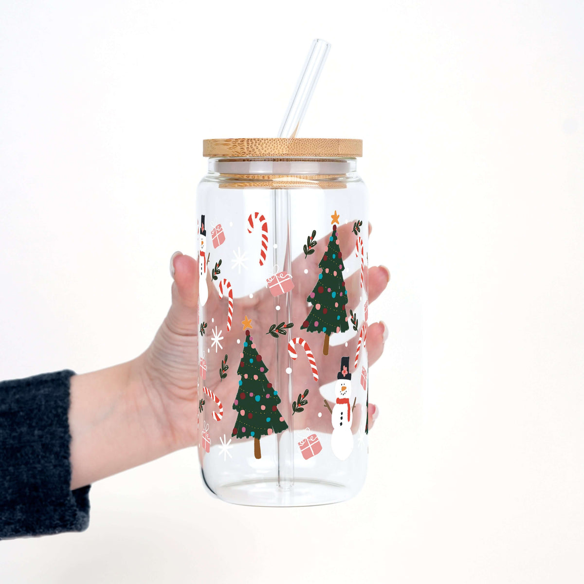 Fröhliche kleine Weihnachtstasse mit Deckel & Strohhalm, 475ml