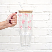 "Blush Bow" Big Cup - mit Bambusdeckel & Glasstrohhalm