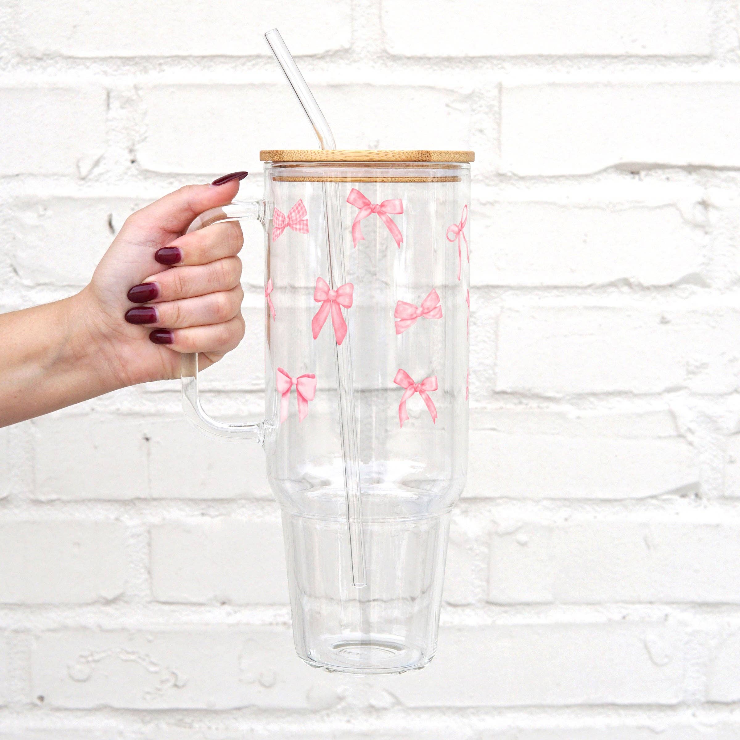 "Blush Bow" Big Cup - mit Bambusdeckel & Glasstrohhalm
