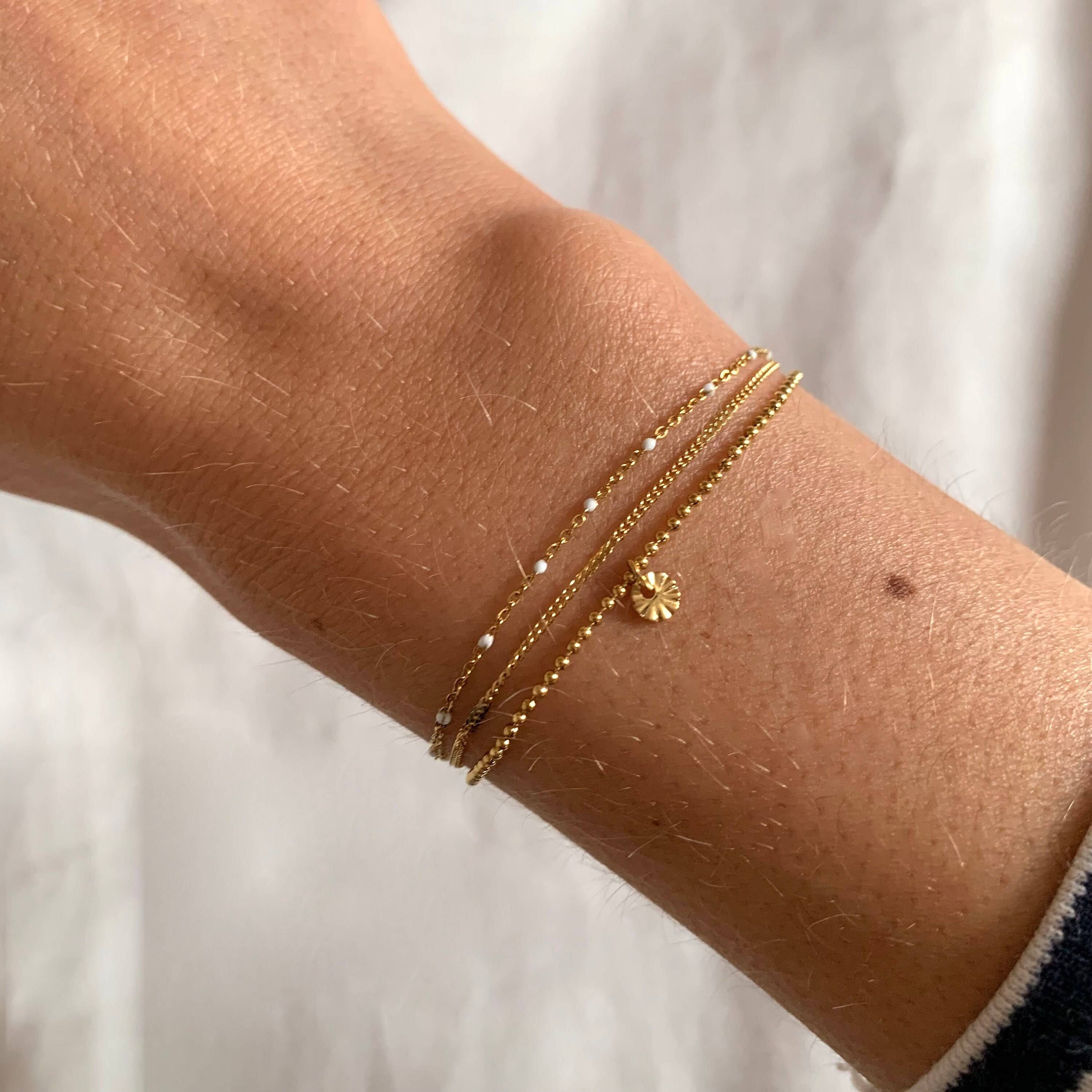 Dreifach-Armband aus Edelstahl mit weißen Punkten