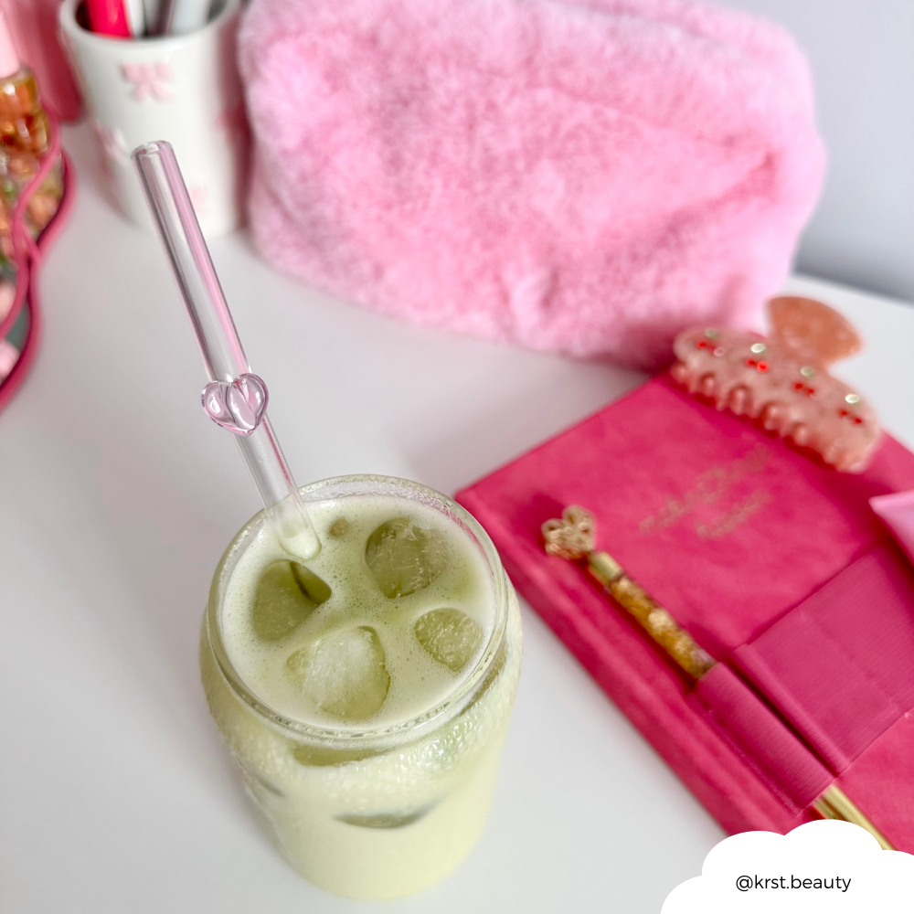 Glasstrohhalm-Set - Rosa Herz