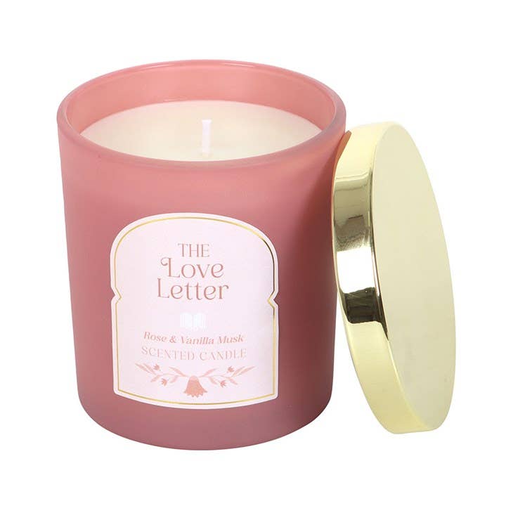Duftkerze Love Letter – Rose & Vanilla Musk mit Golddeckel | Geschenk für Buchliebhaber