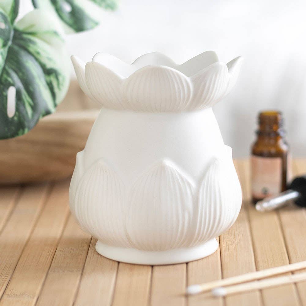 Lotus Duftlampe aus Keramik – Weißer Ölbrenner & Wachswärmer