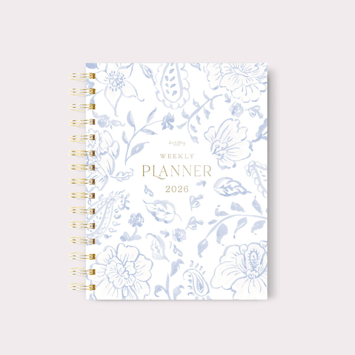 Spiral A5 Planer 2026 - Blaue Blüten