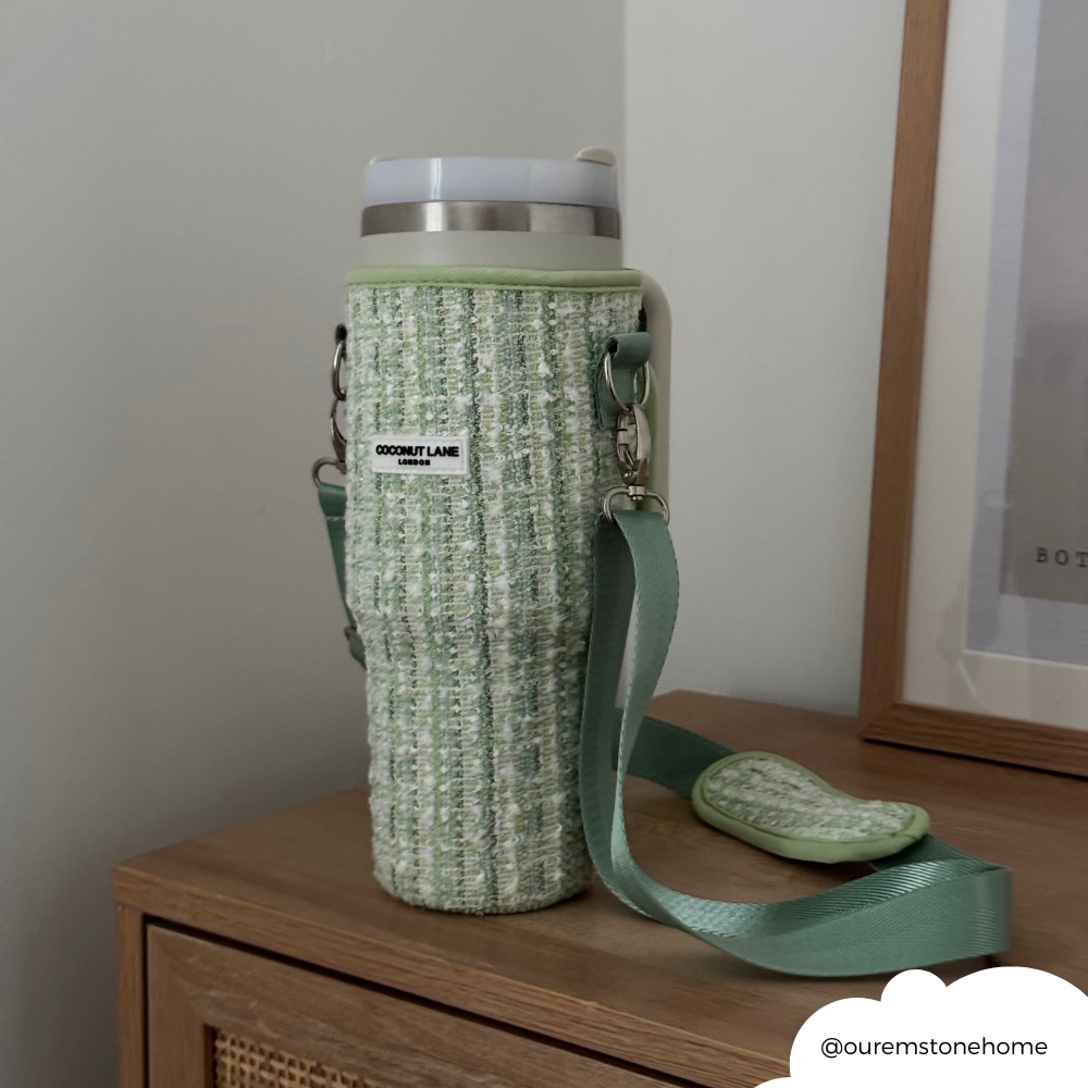 Tragetasche für Becher - Strukturierter Tweed "Matcha grün"