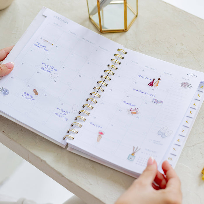 Spiral A5 Planer 2026 - Blaue Blüten