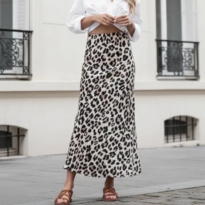 Langer Satinrock mit Leopardenmuster - 6483-3