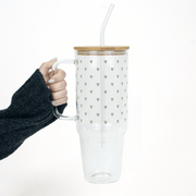 "Sage Hearts" Big Cup - mit Bambusdeckel & Glasstrohhalm