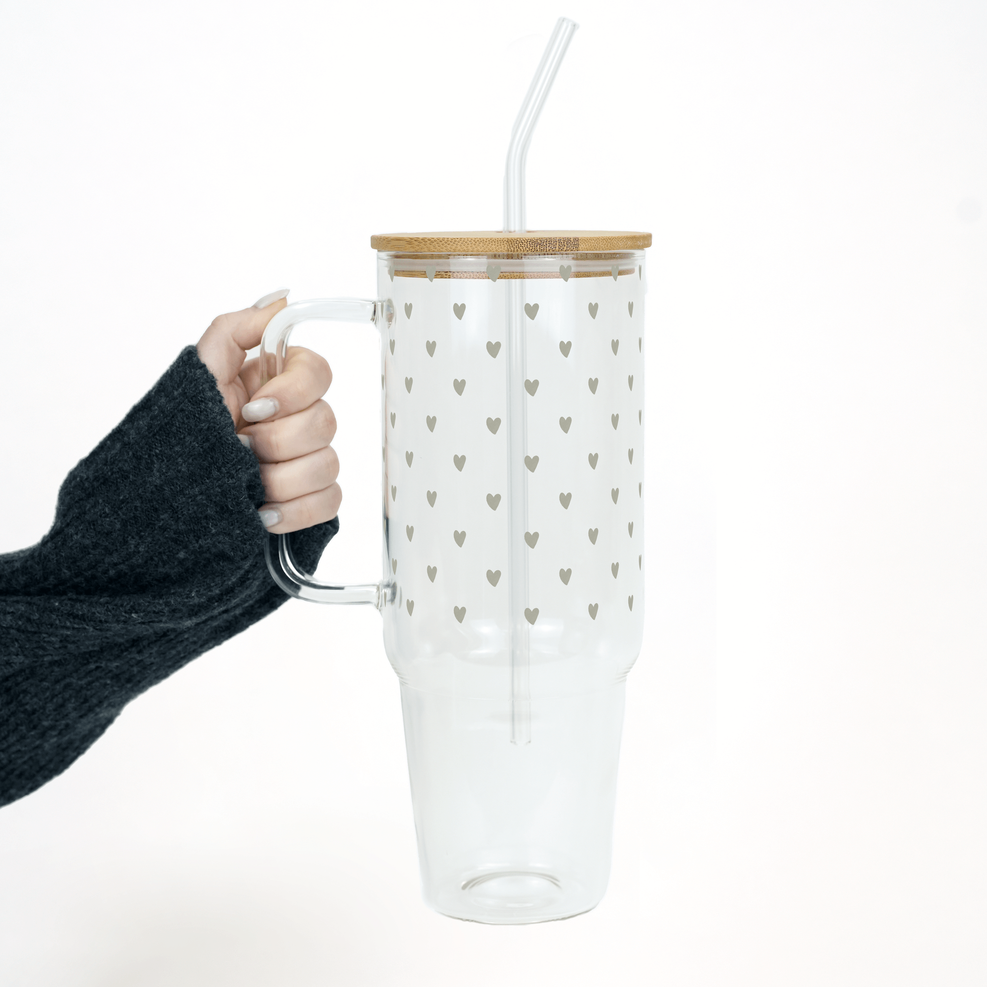 "Sage Hearts" Big Cup - mit Bambusdeckel & Glasstrohhalm