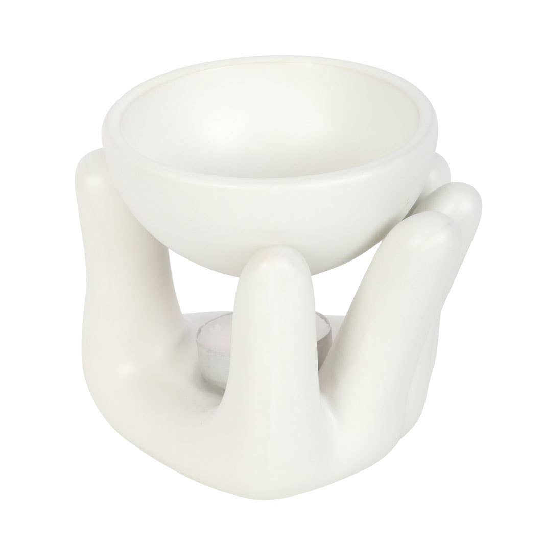 Keramik Duftlampe in Handform – Ölbrenner & Wachswärmer in Weiß