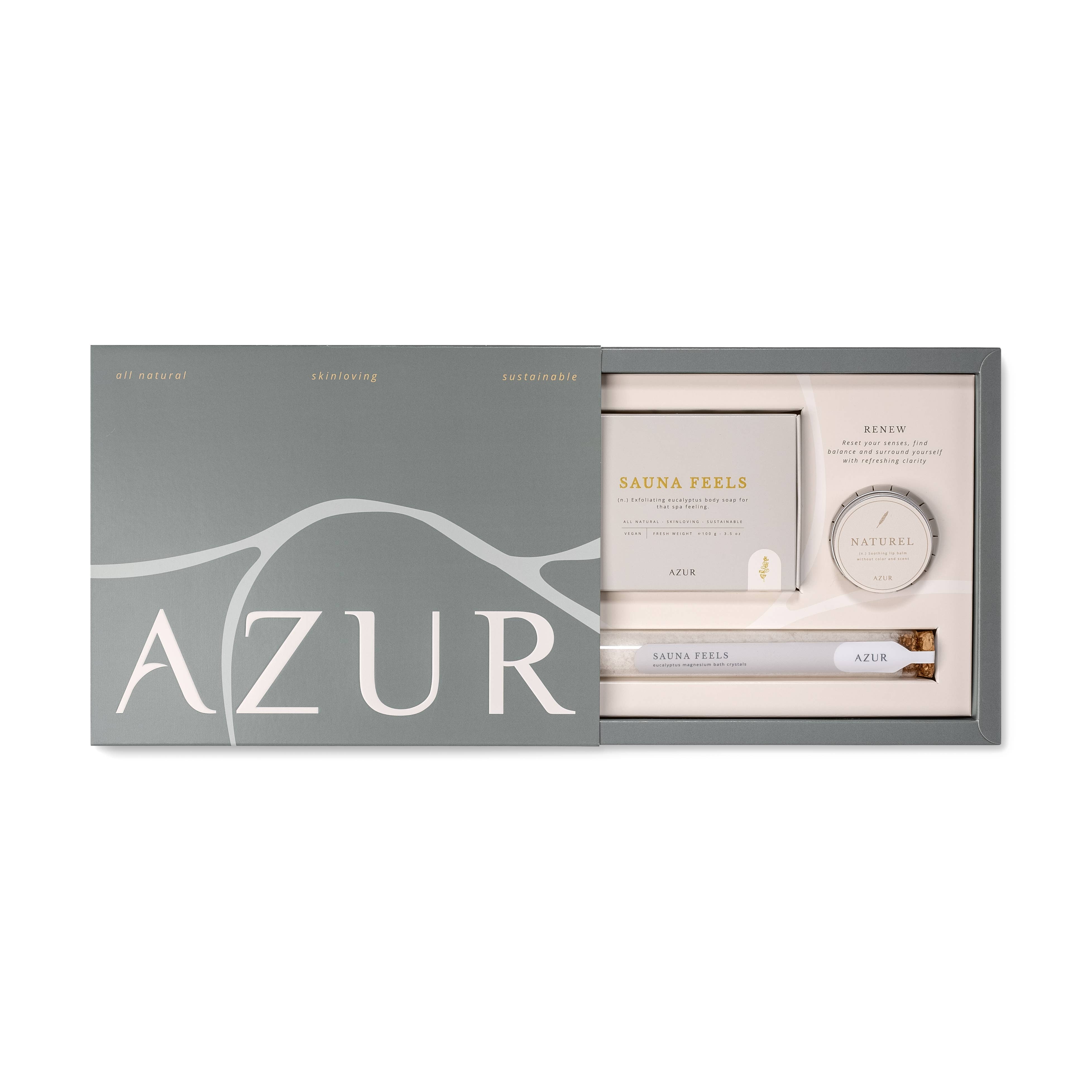 RENEW Geschenkbox – Wellness Geschenkset mit Salzseife, Lippenpflege & Badezusatz
