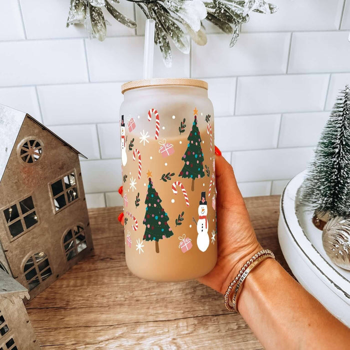 Fröhliche kleine Weihnachtstasse mit Deckel & Strohhalm, 475ml